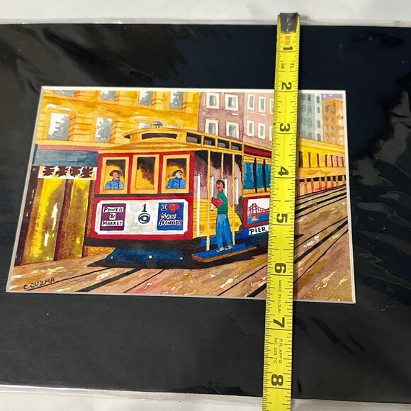 Signed Carlos Cuzma trolley car 10x 8” unframed matted hand colored laser print - Picture 5 of 5